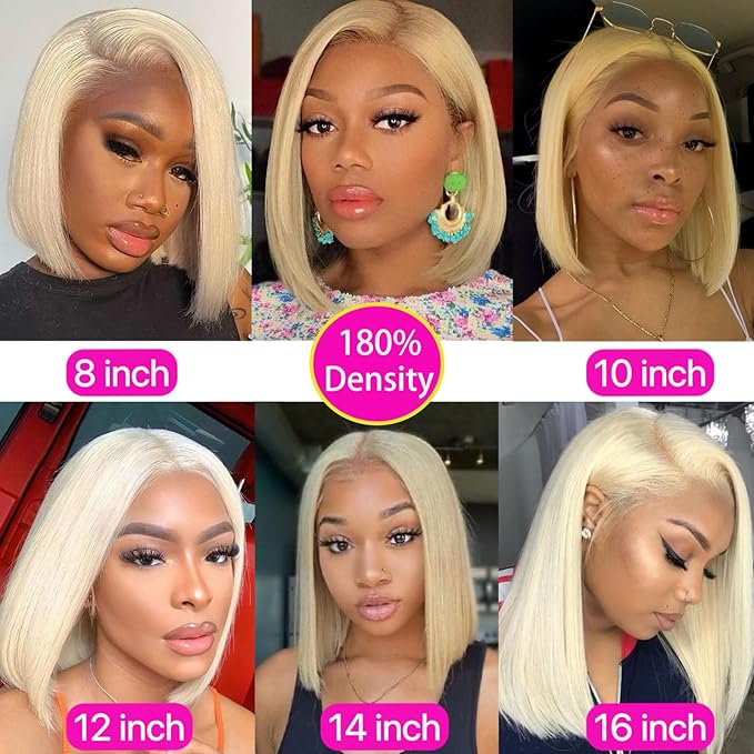 Blonde Bob Wig Human Hair 13X4 HD Transparent 613 Lace Front Wig Human Hair 180% Density 10 inch Lace Frontal Wigs Human Hair Pre Plucked with Baby Hair Glueless Short Straight 613 Bob Wigs for Women