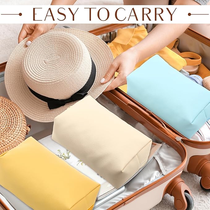 Sanwuta 9 Pcs Preppy Makeup Bag PU Leather Cosmetic Bag Makeup Pouch Plain Waterproof Toiletry Organizers for Traveling Preppy Travel Purse End of the Year Teacher Gifts Bulk(Macaron Colors)