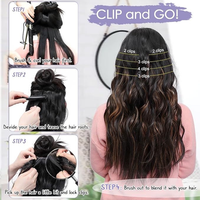 Clip in Hair Extensions for Women 20 Inch 5Pcs Long Wavy Curly Platinum Blonde Hair Extensions Clip ins Full Head Synthetic Hair Extension for Women