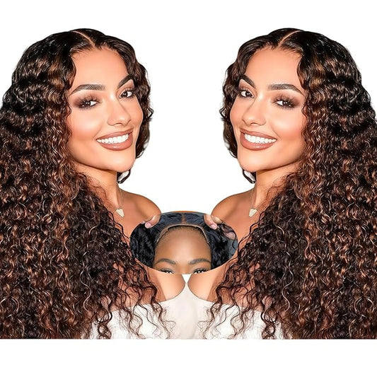 5×5 Closure Bob Wig Human Hair Glueless Wigs Human Hair Pre Plucked Pre Cut Short Curly Human Hair Wig Water Wave C Part Balayage Ombre Lace Frontal Human Hair Wigs for Black Women P1B/30 22 Inch