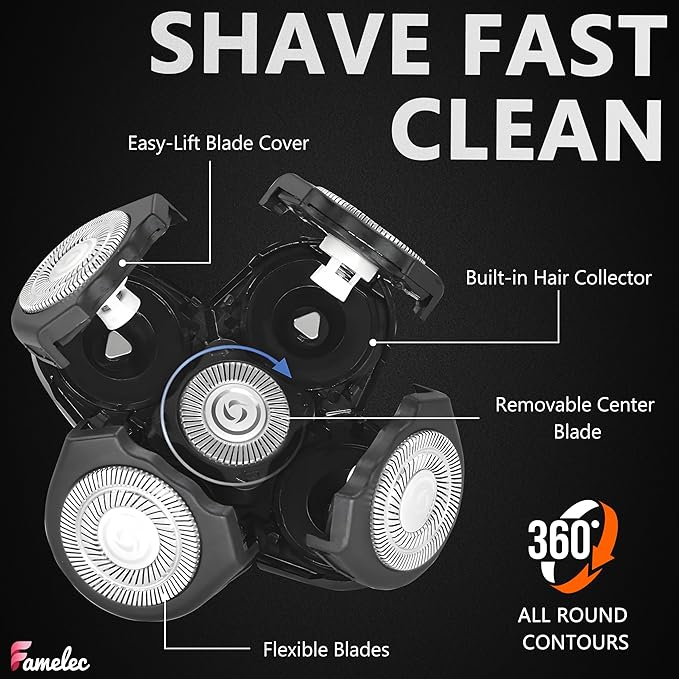 5 Blades Shaver Head Compatible With F*ee Bi*d for Bald Head, 5D Floating Electric Razor Replacement, Fits 5 Flexible Blades, Freedom Shaver Refills