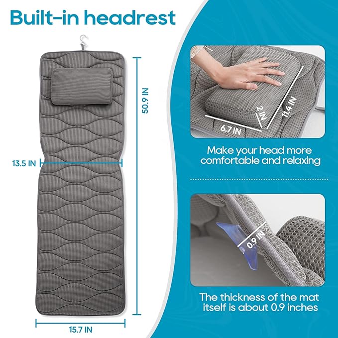 OMYSTYLE Full Body Bath Pillow, Bath Pillows for tub with Mesh Washing Bag & 21 Non-Slip Suction Cups, Spa Bathtub for Head Neck Shoulder and Back Support - 5D Air Mesh & Quick Drying | Gray