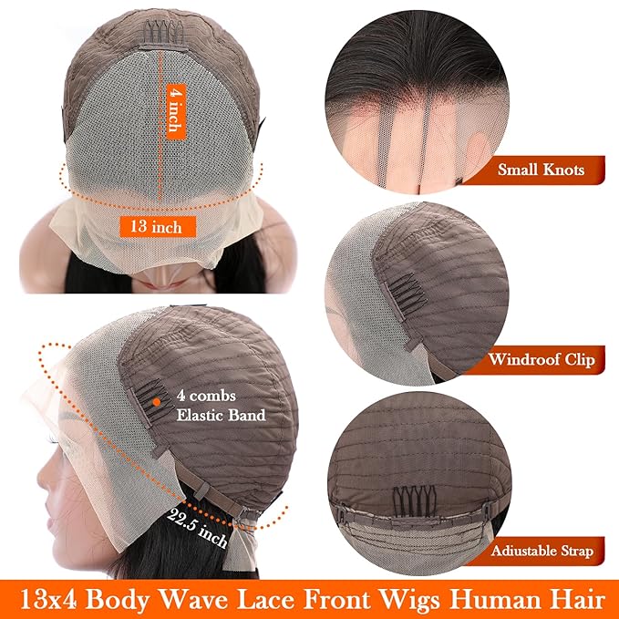 28 Inch Body Wave Lace Front Wigs Human Hair 13x4 HD Transparent Lace Frontal Wigs Human Hair 180% Density Glueless Wigs Pre Plucked With Natural Hairline For Black Women