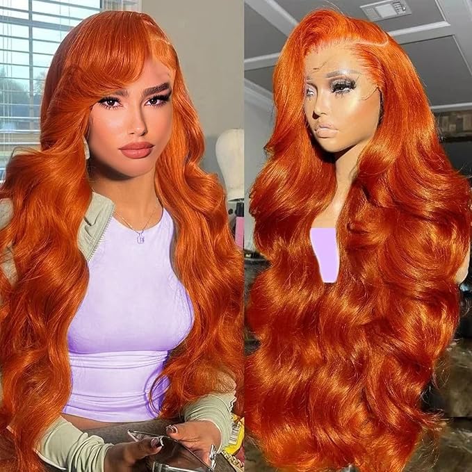 30 Inch Ginger Orange Lace Front Wigs Human Hair Body Wave 13x6 HD Lace Frontal Ginger Wig Human Hair 180 Density Transparent 350 Colored Human Hair Wigs for Women Pre Plucked With Baby hair