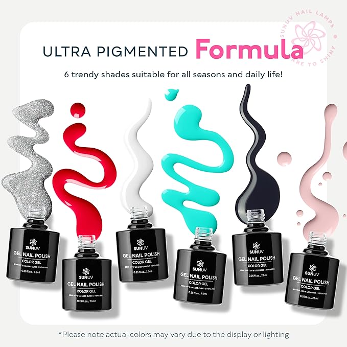 SUNUV 48W UV Light for Nails - SUNone Pink Hema-Free Gel Polish Kit, 6 Color Set