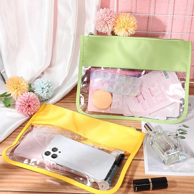 12 Pieces Clear Zipper Pouch for Travel Nylon Makeup Bag Waterproof Snack Stuff Pouches Cute Purse Cosmetic Bags for Women Girls Gifts