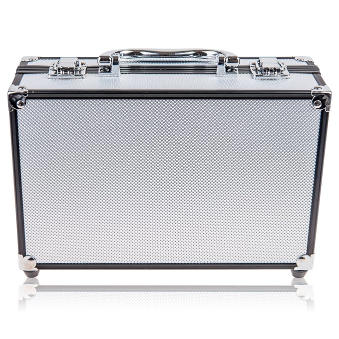 BRAND NAME Carry All Makeup Train Case with Pro Makeup and Reusable Aluminum Case - Silver
