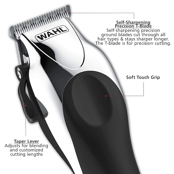 Wahl Clipper USA Deluxe Corded Chrome Pro, Complete Hair and Trimming Kit, Includes Corded Clipper, Cordless Battery Trimmer, and Styling Shears, for a Cut Every Time - Model 79524-5201M