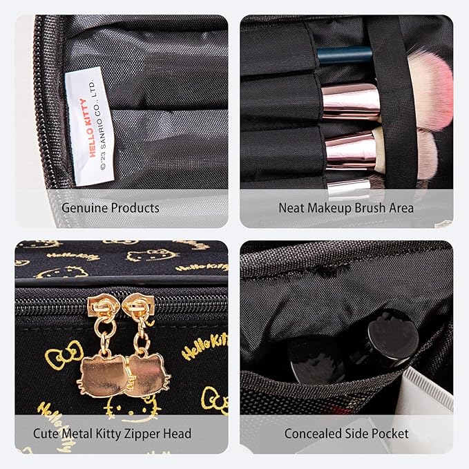 AmBealla Make up Bag Travel Cosmetic Bags Brush Holder Zipper Pouch Case Organizer Cute Organizer Suitable for Purse for Women (Black 2PCS)