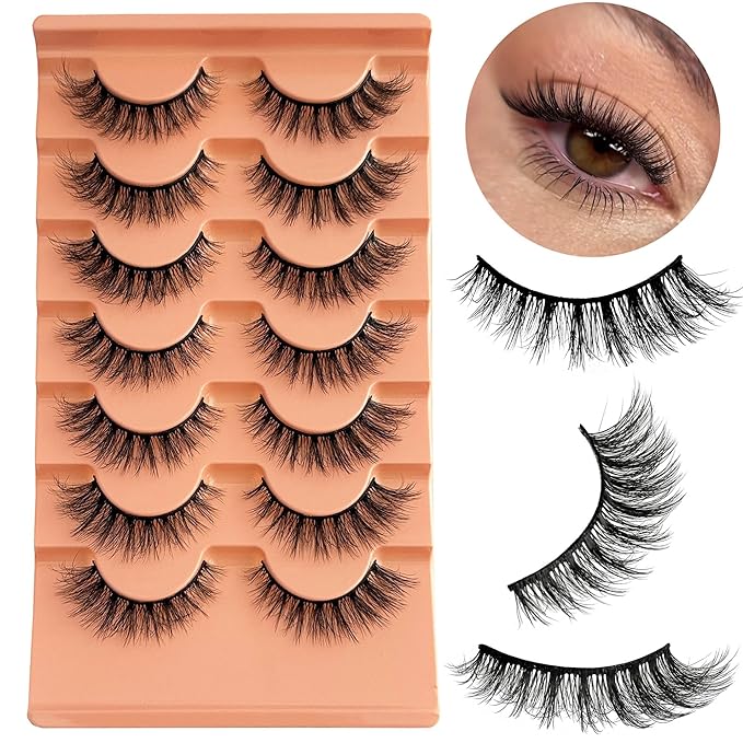 Cat Eye Lashes NINGLASH Wispy Lashes False Eyelashes Natural Look Fake Eyelash 15mm Faux 3D Mink Lashes Strips 7 Pairs Fluffy Lash Pack