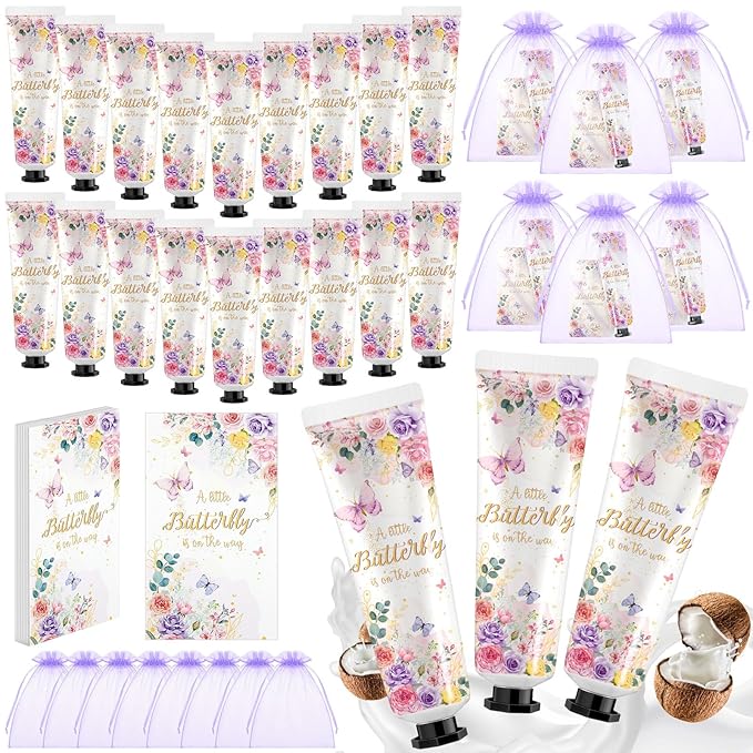 24 Sets Baby Shower Hand Cream Bulk Shower Butterfly Favors Bridal Thank You Appreciation Hand Cream for Guests Travel Size Lotion with Organza Bags