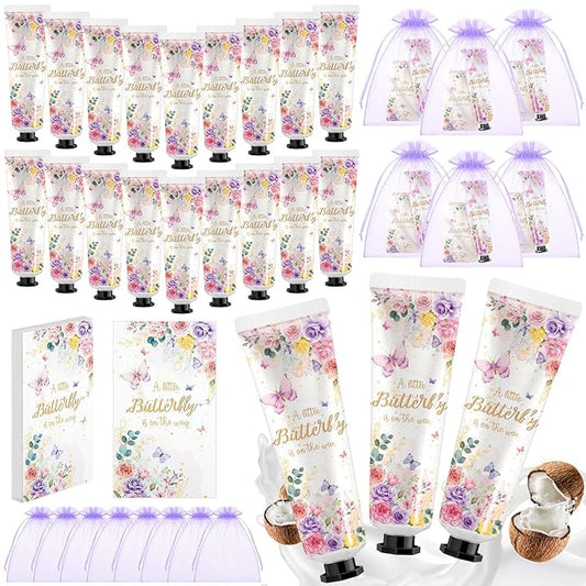 24 Sets Baby Shower Hand Cream Bulk Shower Butterfly Favors Bridal Thank You Appreciation Hand Cream for Guests Travel Size Lotion with Organza Bags