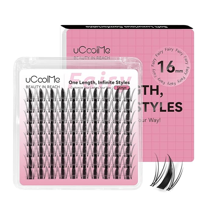 Fairy Lash Clusters 16mm C Curl Manga Lash Clusters Spiky Eyelash Clusters Individual Lashes WideSpan Wet-Look 0.05mm Ultra-Thin Invisible Band(Fairy,16mm)
