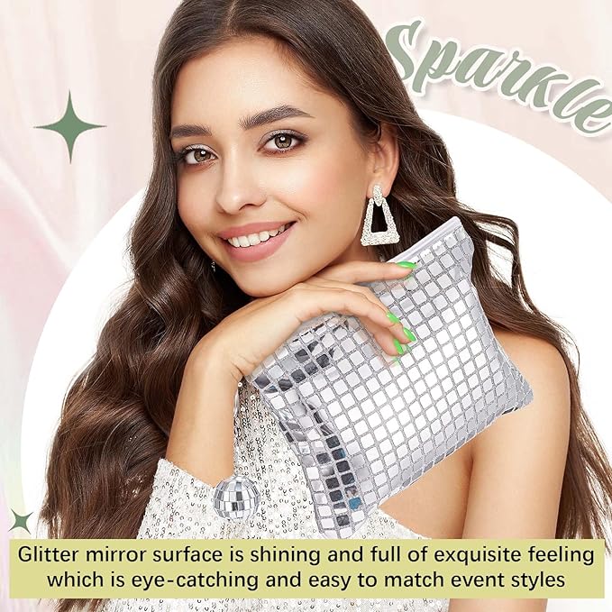 20 Pack Disco Cosmetic Bags Portable Silver Glitter Sequin Mirror Makeup Organizer with Zipper, Suit for Bachelorette, New Years Eve, 70s, 80s, 90s Disco Party Favors