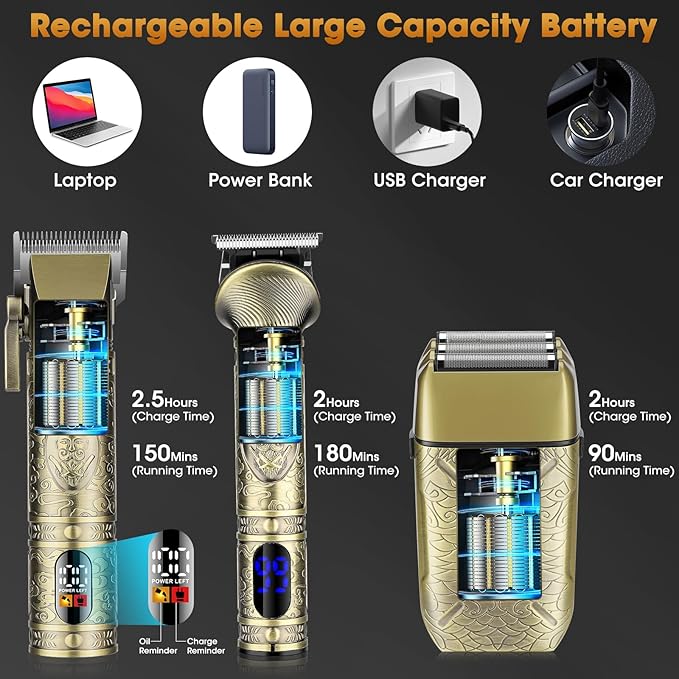 Professional Hair Clippers for Men,3 in 1 T-Blade Trimmer,Nose Hair Electric Shavers,Cordless Barber Clippers, Bald Hairdressing and Razor Shavers Set Hair Cutting Kit Gift for Men