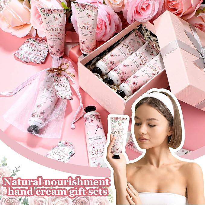 48 Sets Baby Shower Hand Cream Party Favors for Guests Gift Bulk Travel Size Hand Lotion Set for Baby Shower Wedding Christmas(Girl)