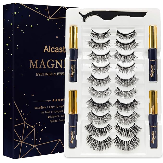 Alcastar Magnetic Eyelashes with Eyeliner Kit, Magnetic Lashes Natural Looking with, Reusable,Long Lasting, Easy Apply,Cruelty-Free. (FBA-ATZ1004-A2)