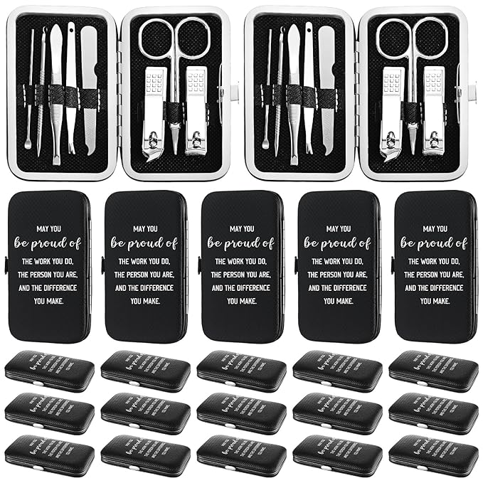 12 Sets 8 in 1 Nail Clippers Manicure and Pedicure Kit May You Be Proud of The Work You Do Toenail Fingernail Clipper Stainless Steel Travel Manicure Case Gift for Father Men Women Coworkers Team
