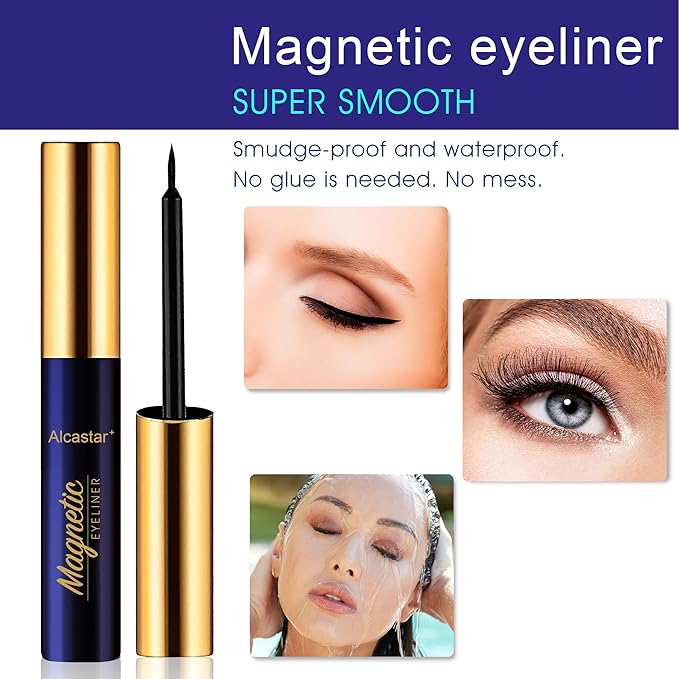 Alcastar Magnetic Eyelashes with Eyeliner Kit, Magnetic Lashes Natural Looking with, Reusable,Long Lasting, Easy Apply,Cruelty-Free. (ATZ1004A-10)