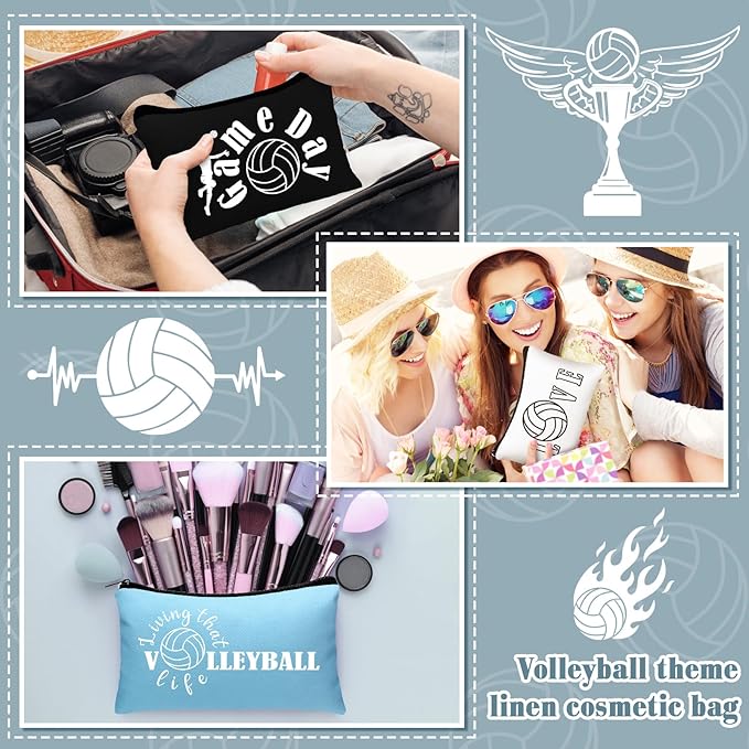 Irenare 30 Pcs Volleyball Cosmetic Bag Gifts for Women Stuff Volleyball Players Teams Travel Pouch Canvas Makeup Bags for Team Gifts(Colorful,Sports)