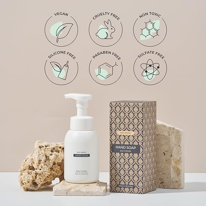 Baby Powder Double Scented Foaming Hand Soap, Moisturizing Foam with Fig and Pomegranate Extract, Vegan Wash for Bathroom and Kitchen, 10.14 fl oz (2)