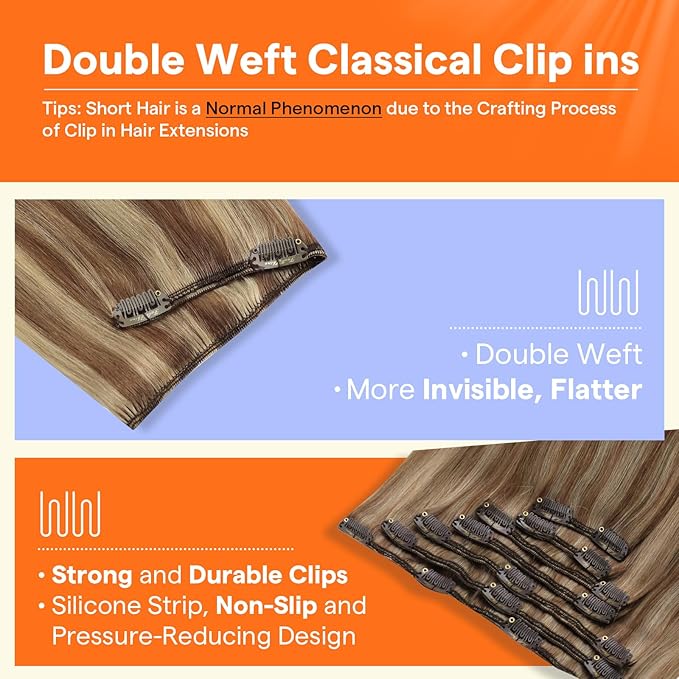 Full Shine Balayage Clip in Hair Extensions Real Human Hair Blonde Remy Hair Extensions Clip ins Color 10 Fading to 16 and 16 Blonde Clip in Real Hair 7 Pcs 22 Inch 120 G