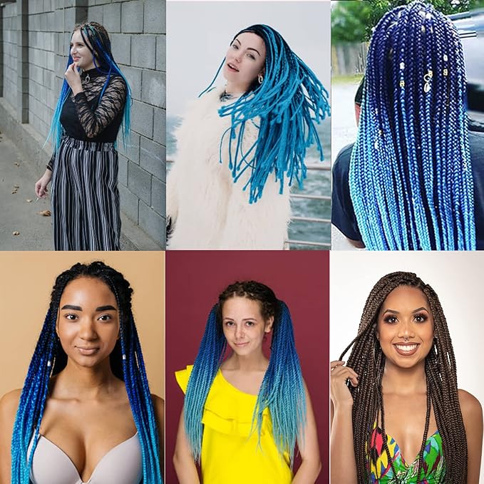 36'' Ombre Pre Stretched Braiding Hair Yaki Texture Crochet Braid Hair Extensions 4 Tones Braiding Hair Pre Stretched (7packs,1b/purple/blue/l.blue)