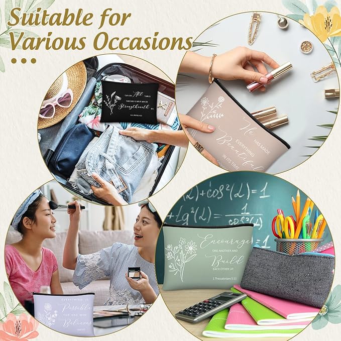 Jetec 30 Pcs Christian Gift for Women Religious Mother's Day Gifts Cosmetic Bags Inspirational Bible Verse Pencil Pouch Makeup Bags with Zipper for Travel Women Mother Sister(Simplicity Style)