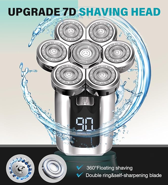 Head Shavers For Bald Men, Upgraded 7D Electric Razor For Men Cordless Rechargeable Electric Shavers For Men Ipx7 100% Waterproof Dry & Wet Bald Head Shaver Beard Grooming Kit With Led Display