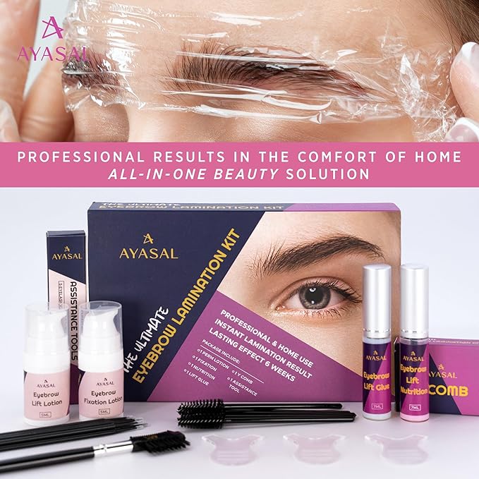Brow Lamination Kit Perm Lift: Professional Results Long-lasting Eyebrow Lift & Brow Perm with Detailed Instructions - Easy DIY Eyebrow Laminate Set Home Beauty Supplies (Purple)