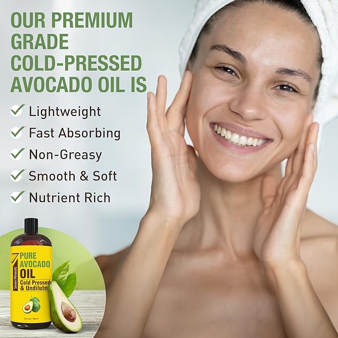 NEW Cold Pressed Avocado Oil For Hair, Skin, & Face - Big 32oz - Premium Grade & Hexane Free, 100% Pure, GMO Free, & Non-Greasy Carrier Oil for Natural Hair and Skincare - Great with Essential Oils