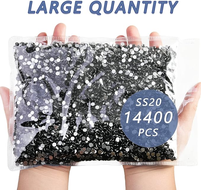 Beadsland Flatback Rhinestones Bulk,14400pcs Gray Rhinestones for Nails Crafts Clothes DIY Decoration, Black Diamond, SS20, 4.6-4.8mm