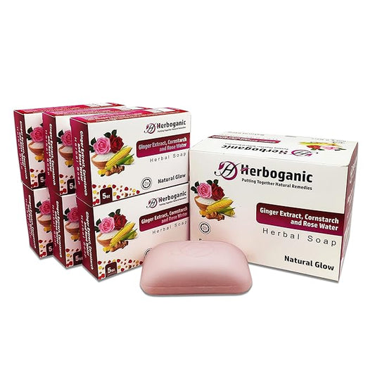Ginger Extract, Cornstarch and Rose Water Herbal Soap | Pack of 6 of 5oz soap Bar | Ideal for Men and Women, Soothing and Nourishing Soap for Moisturization
