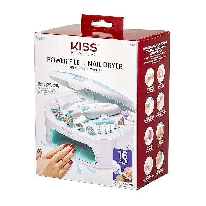 KISS Power File X Nail Dryer, All-in-One Nail Care Kit (2464N) (Pack of 2)