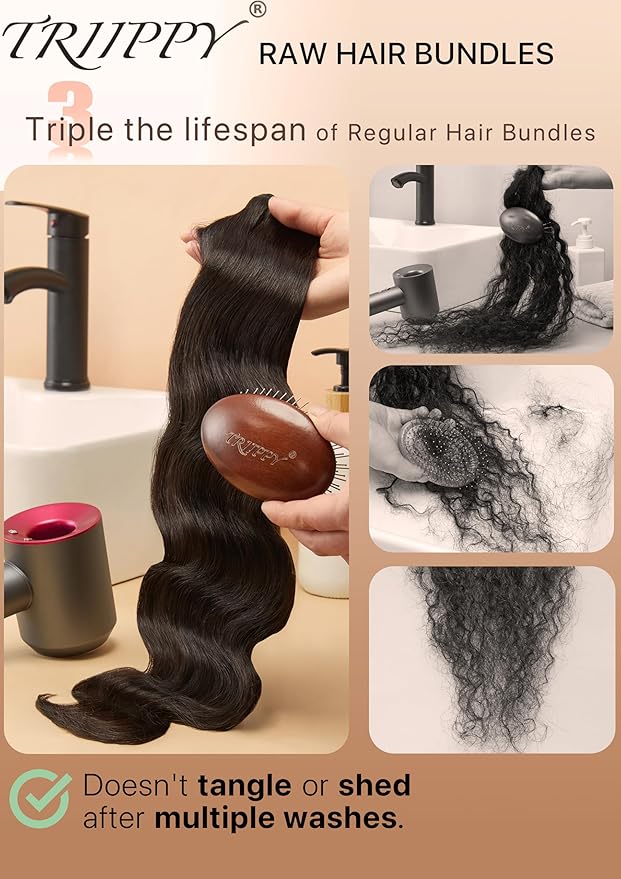 TRIIPPY Raw Cambodian Human Hair Single Bundles,Body Wave Bundles Human Hair,Triple Lifespan Than Regular Virgin Hair,The Same Quality As Boutique Stores,No.1 Raw Hair Brand On Amazon(26 Inch)