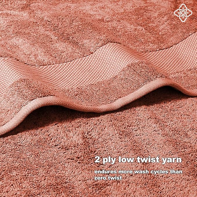 BIOWEAVES 100% Organic Cotton 6-Piece Luxury Bathroom Towels Set GOTS Certified 700 GSM, 2 Bath Towels, 2 Hand Towels & 2 Wash Cloths - Burnt Orange