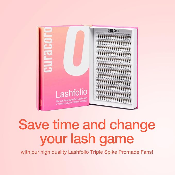 Curacoro LashFolio Triple Spike Promade Fans, Handmade Volume Eyelashes, 5D To 10D, C CC D Curl, 0.03~0.07 mm, 8-13mm Mix Length, Professional Long-Lasting Promade Lash Fans (7D-0.03 C 8-13mm)