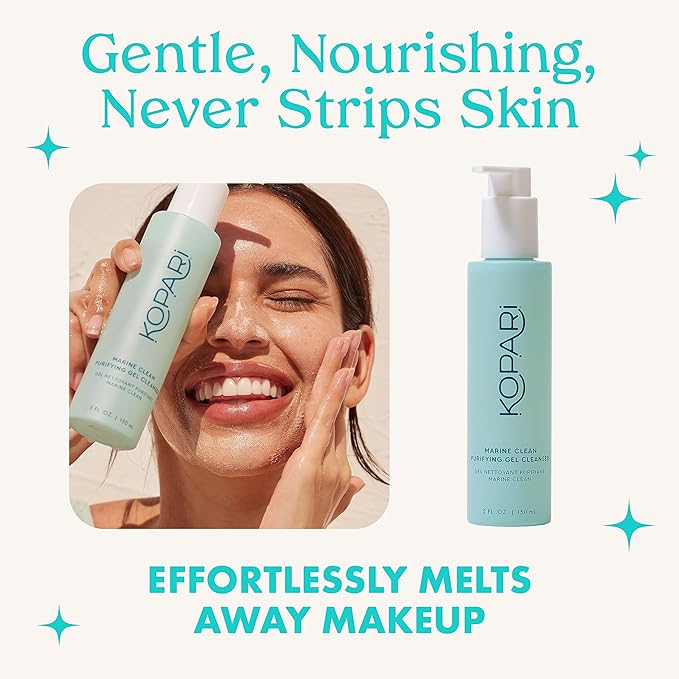 Kopari Marine Clean Purifying Gel Cleanser, Infused with Amino Acids & Vitamin B5, Dual-Action Gel-to-Foam Cleanser, Gentle and Nourishing, 5 oz
