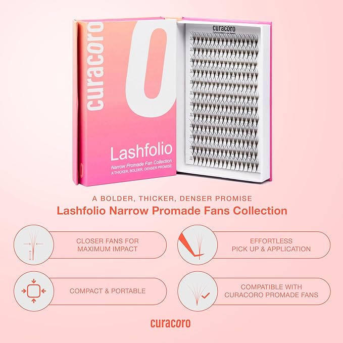 Curacoro LashFolio Triple Spike Promade Fans, Handmade Volume Eyelashes, 5D To 10D, C CC D Curl, 0.03~0.07 mm, 8-13mm Mix Length, Professional Long-Lasting Promade Lash Fans (7D-0.03 C 8-13mm)
