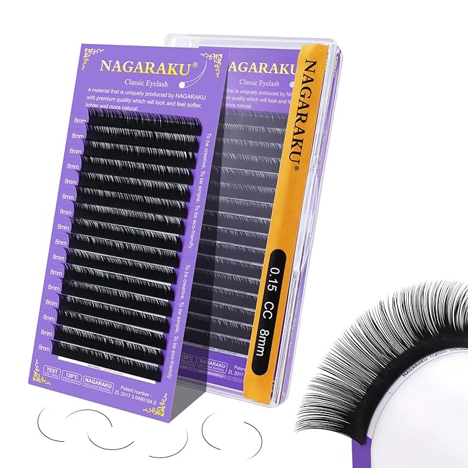 NAGARAKU Eyelash Extensions Individual Lashes Extensions Classic Lash Matte Black 16 Rows Soft Natural Matte Black Professional Beauty Salon Lash Supplies -0.15CC 8mm