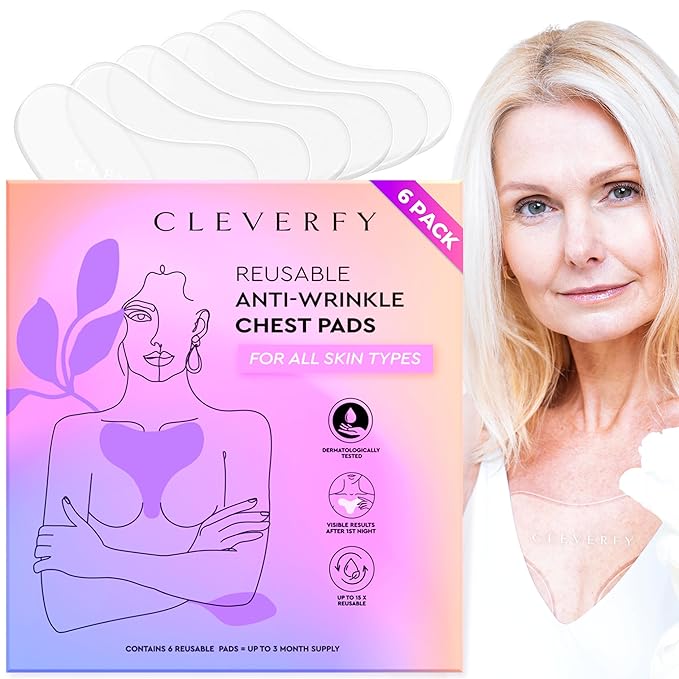 CLEVERFY Silicone Chest Wrinkle Pads for Décolleté - 6-Pack of T-Shape Reusable Anti-Wrinkle Patches