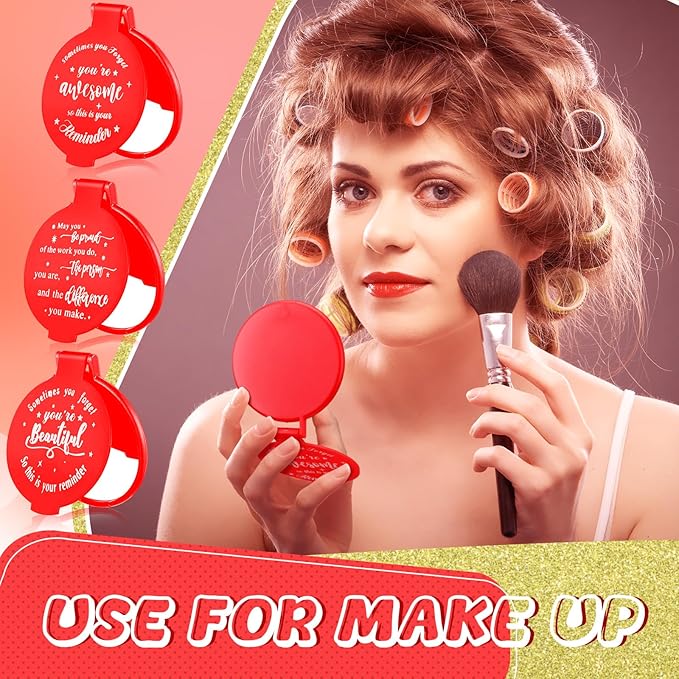 Wenqik 64 Pcs Compact Mirror Bulk Red Gifts for Women Small Inspirational Pocket Purse Handheld Mirror Portable Round Makeup Folding Appreciation Gift for Valentine Christmas Daily Travel Coworker