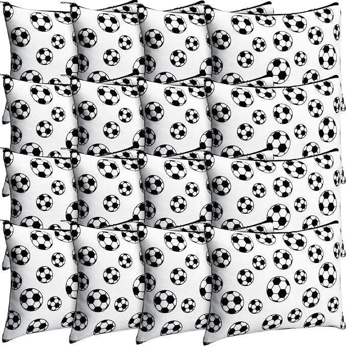 Eccliy 20 Pcs Soccer Makeup Bag Cosmetic Bag Canvas Gifts Sport Soccer Themed Accessories for Girls Toiletry Pouch with Zipper for Women Party Shopping Home Travel, 9 x 7 Inch