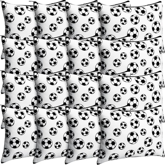 Eccliy 20 Pcs Soccer Makeup Bag Cosmetic Bag Canvas Gifts Sport Soccer Themed Accessories for Girls Toiletry Pouch with Zipper for Women Party Shopping Home Travel, 9 x 7 Inch