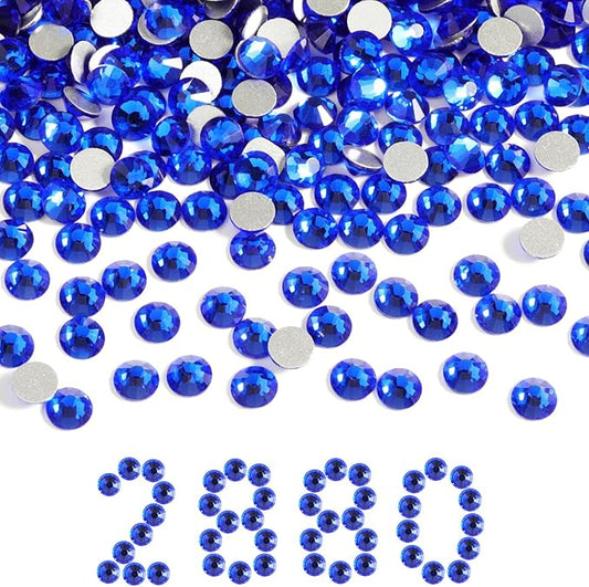 Beadsland Flatback Rhinestones Bulk, 2880pcs Royal Blue Rhinestones for Nails Crafts Clothes DIY Decoration, Sapphire, SS30, 6.3-6.5mm