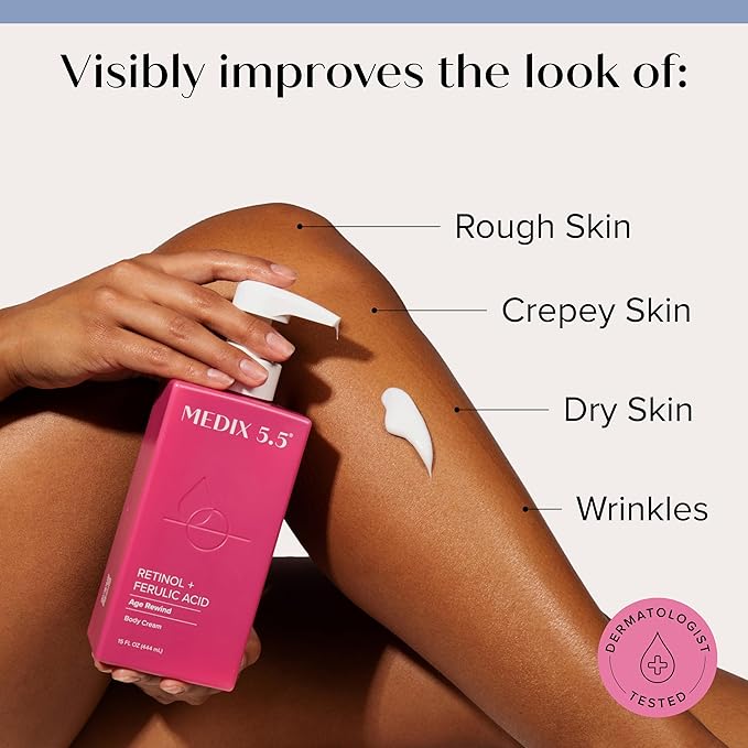 Medix 5.5 Retinol Body Lotion Skincare Moisturizer | Anti Aging Retinol Body Cream | Skin Care Tightening Lotion For Women & Men Helps Diminish Look Of Crepey Skin, Wrinkles, & Fine Lines, 15 Fl Oz