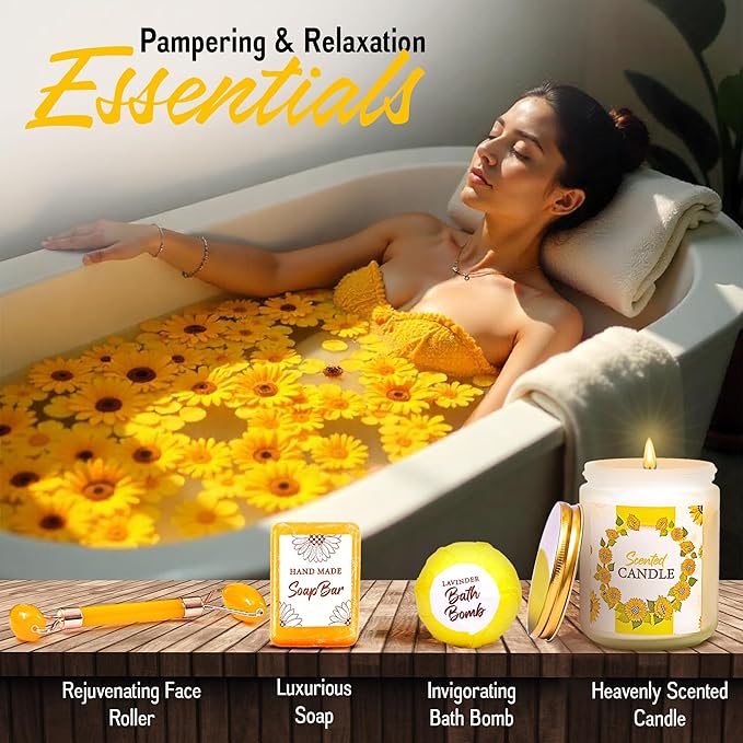 18Pcs Sunflower Gifts for Women - Unique Gift Basket Set - Birthday Gifts for Women, Best Friend, or Sister - Sunshine Box Care Package, Get Well Soon, Thinking of You, Friendship Basket