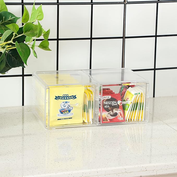 Pack of 2 Acrylic Countertop Stackable Drawers Bathroom Cabinet Organizer Clear Organizing Bins For Cosmetics Organizer Jewelry Hair Accessories Nail Polish Make Up Marker Pen