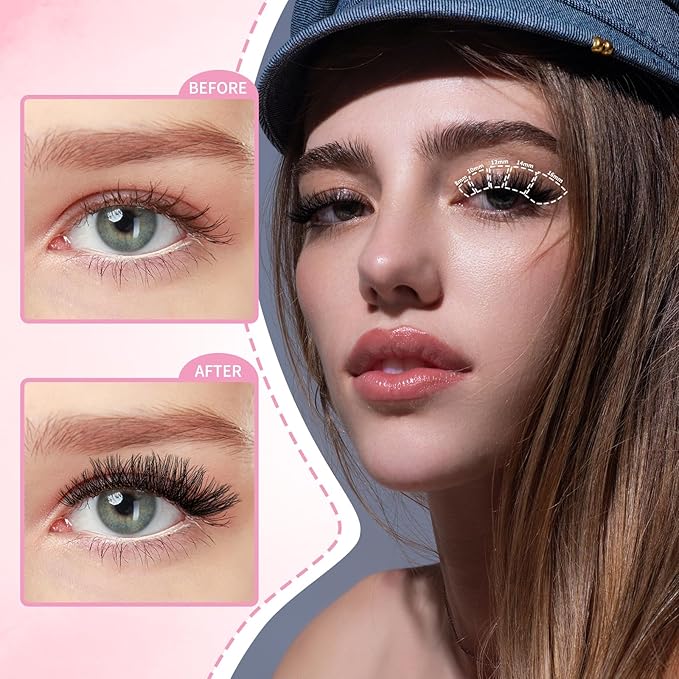 Magic Lash Clusters Kit 8-18mm Volume Wispy Eyelash Clusters Kit D Curl - WideSpan DIY Eyelash Extension Kit Cat Eye Lashes Individual Fake Eyelashes Clusters Kit with 0.05mm Ultra-Thin Black Band