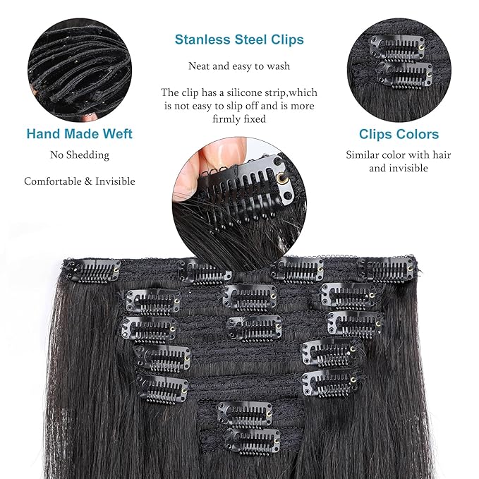 ORIGINAL QUEEN Straight Clip in Hair Extensions Real Human Hair 7Pcs 120g OQ Hair Clip in Extensions for Women Lace Weft 16Inch